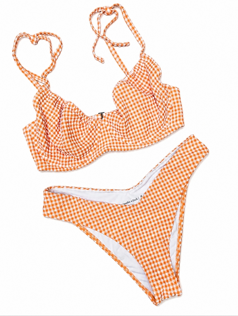 Abercrombie & Fitch Orange White Textured Gingham Flirty Bikini 2 piece Set